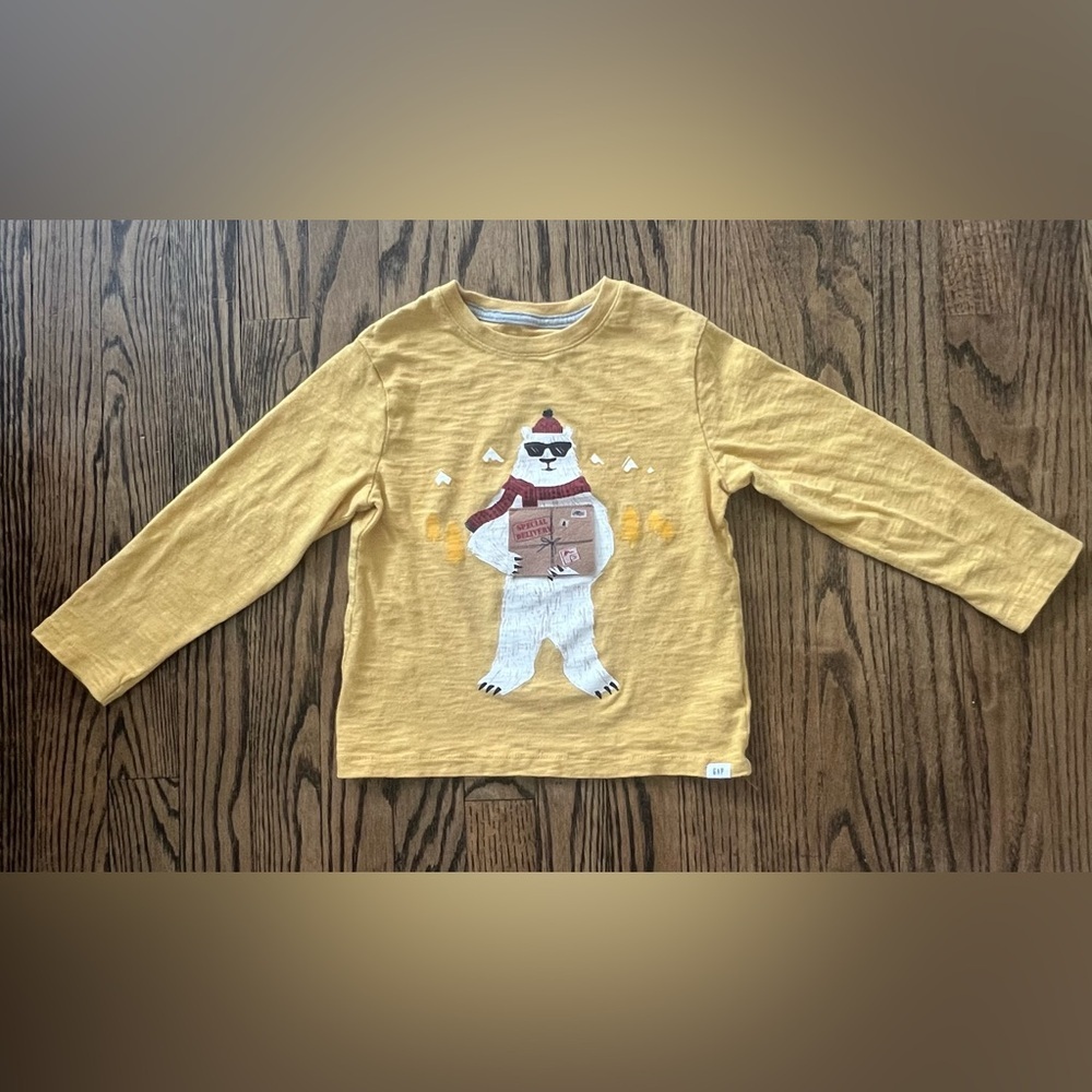 GAP Kids Mustard Bear Long Sleeve Tee